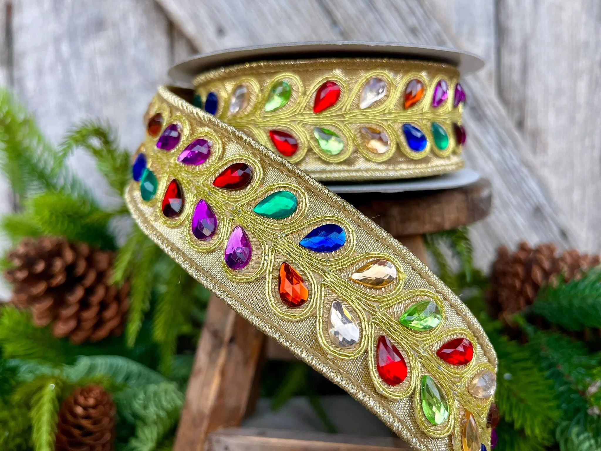 1.25" Gold Jeweled RIbbon, Farrisilk Ribbon