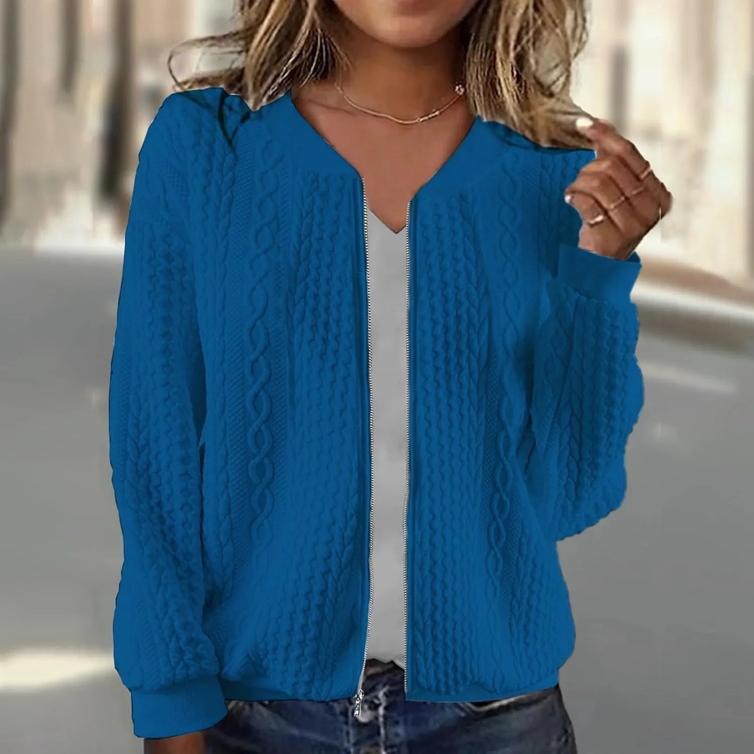 2024 Womens Short Winter Coats Dressy Casual Full Zip Up Petite Jackets Trendy Fashion Jacquard Sweater Cardigan Plus Size