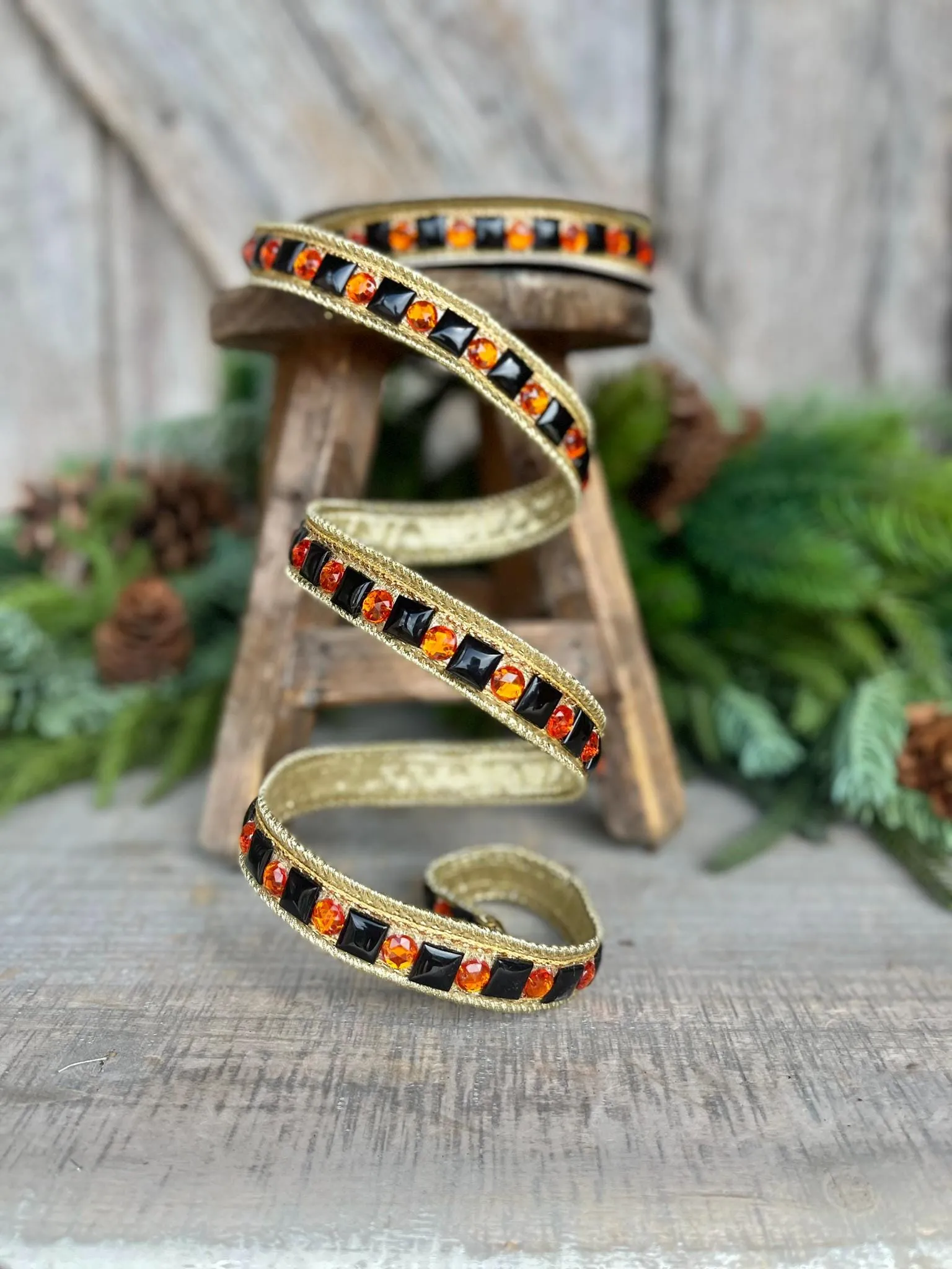3/4" Halloween Garland Ribbon, Halloween Jeweled Ribbon