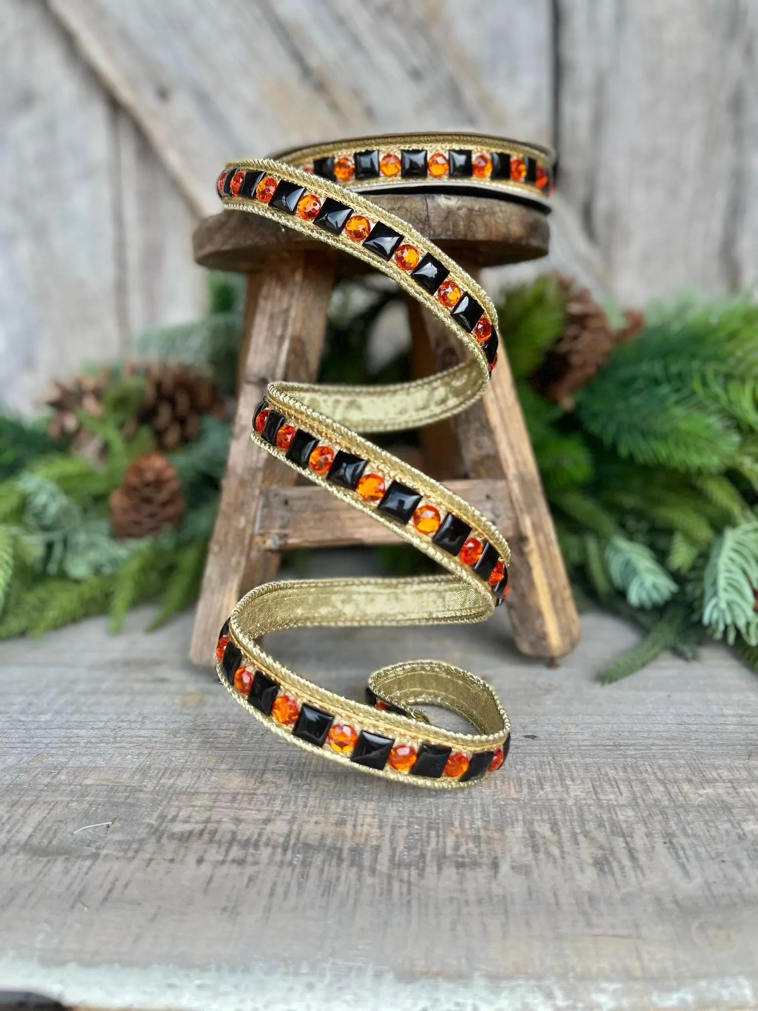 3/4" Halloween Garland Ribbon, Halloween Jeweled Ribbon
