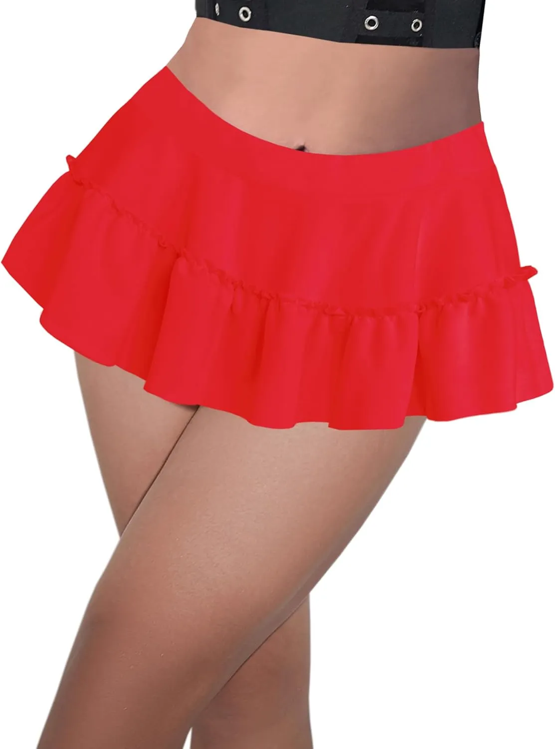 Afibi Women's Short Skater Skirt Basic Casual High Waisted Ruffles Flared Mini Lingerie Skirts