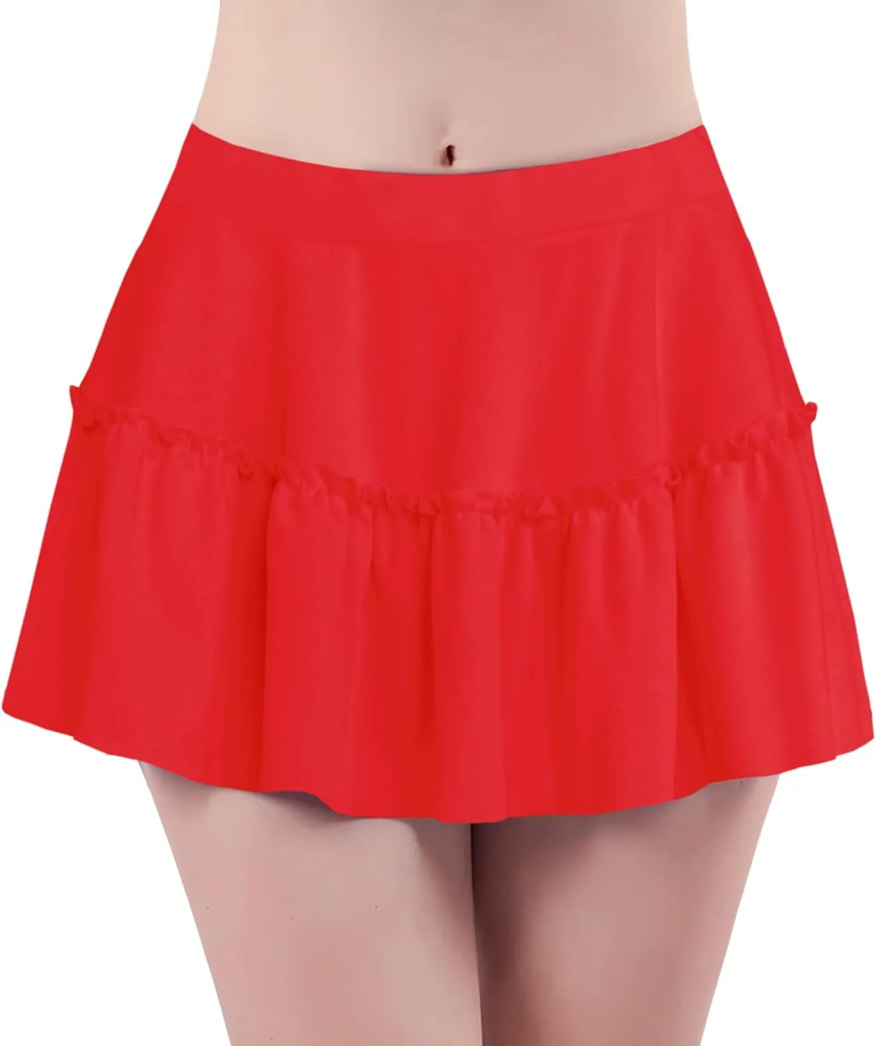 Afibi Women's Short Skater Skirt Basic Casual High Waisted Ruffles Flared Mini Lingerie Skirts
