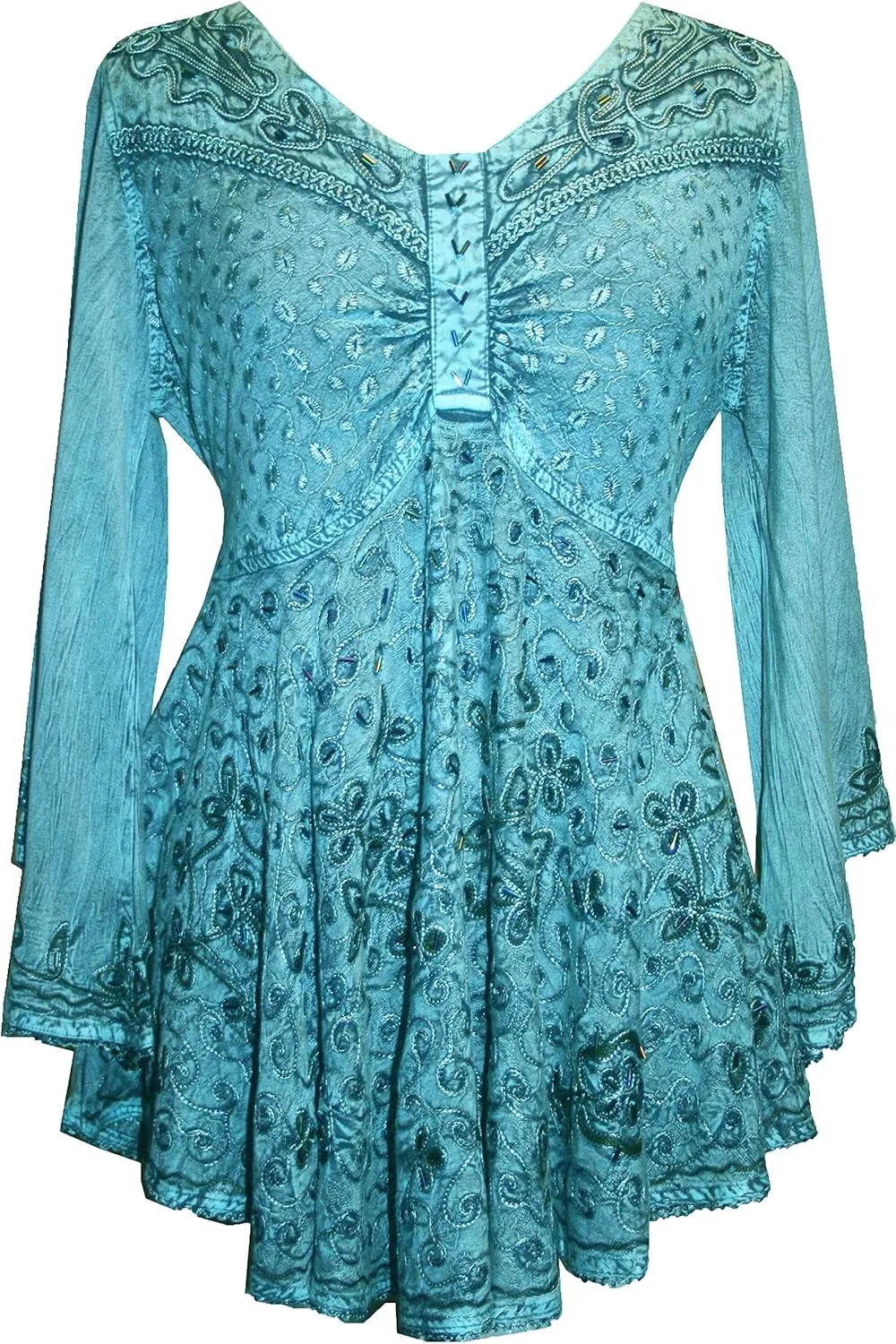 Agan Traders Women's 2025 Summer Long Bell Sleeve Embroidered Tops - V Neck Asymmetrical Flair Beaded Tunic Blouses
