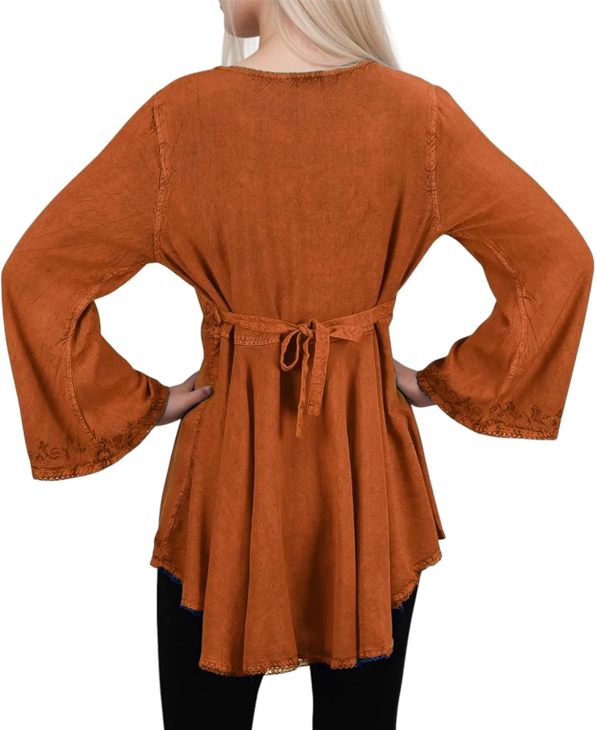 Agan Traders Women's 2025 Summer Long Bell Sleeve Embroidered Tops - V Neck Asymmetrical Flair Beaded Tunic Blouses