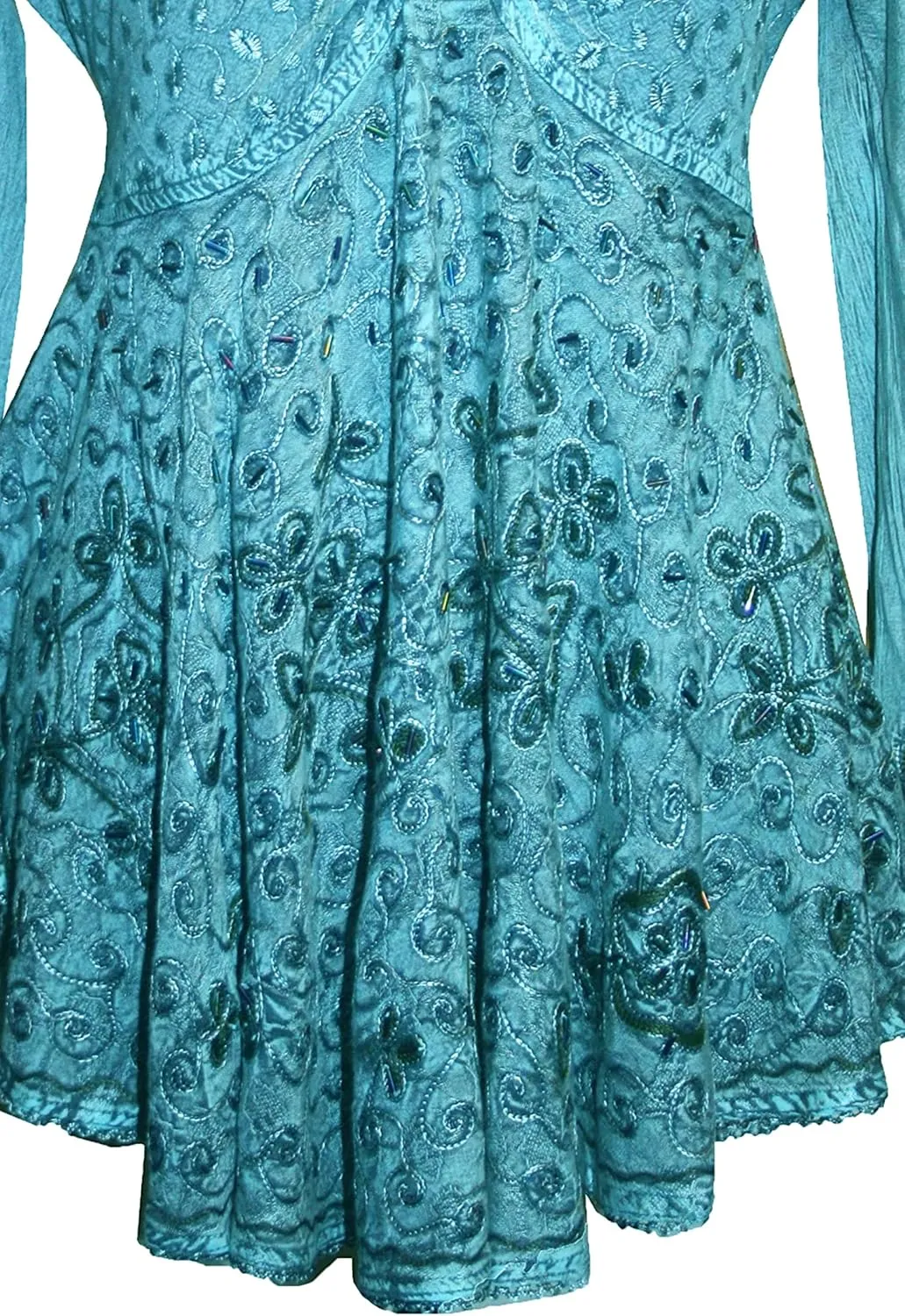 Agan Traders Women's 2025 Summer Long Bell Sleeve Embroidered Tops - V Neck Asymmetrical Flair Beaded Tunic Blouses