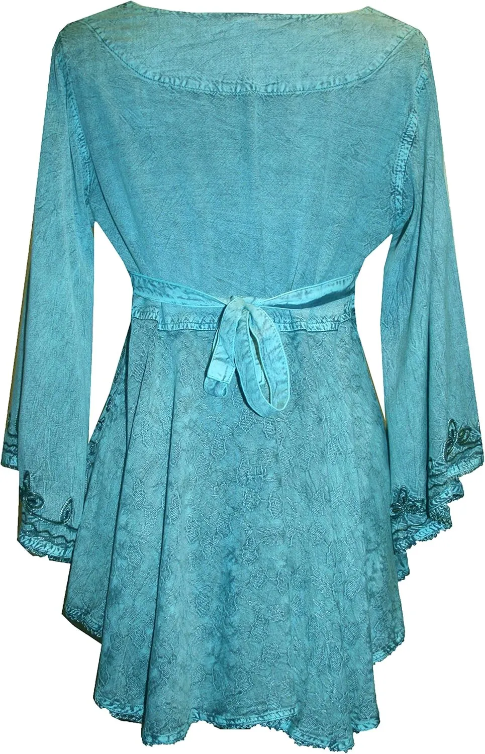 Agan Traders Women's 2025 Summer Long Bell Sleeve Embroidered Tops - V Neck Asymmetrical Flair Beaded Tunic Blouses