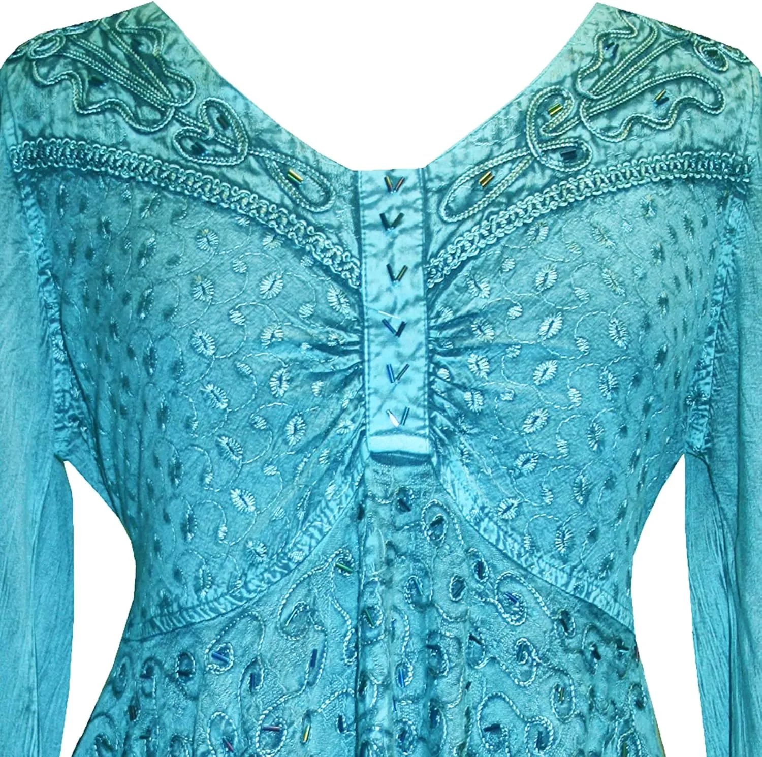 Agan Traders Women's 2025 Summer Long Bell Sleeve Embroidered Tops - V Neck Asymmetrical Flair Beaded Tunic Blouses