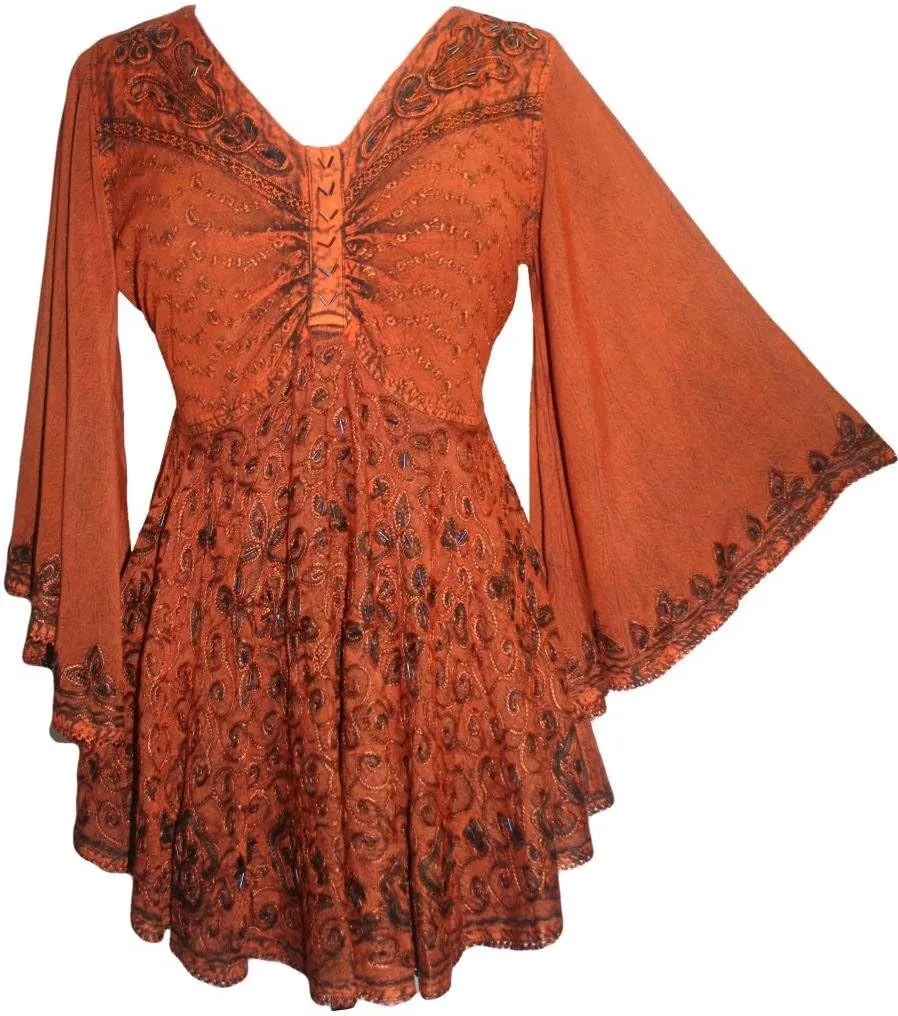 Agan Traders Women's 2025 Summer Long Bell Sleeve Embroidered Tops - V Neck Asymmetrical Flair Beaded Tunic Blouses