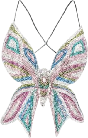 AREA Multicoloured Embroidered Crystal Butterfly Top UK XS/S