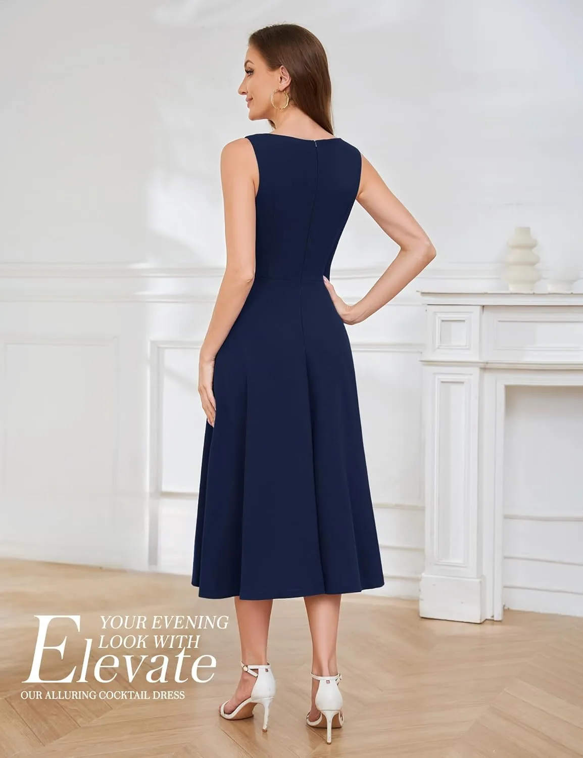 Aupuls Women Midi Cocktail Dresses V Neck High Low Formal Party Evening Wedding Guest Dresses