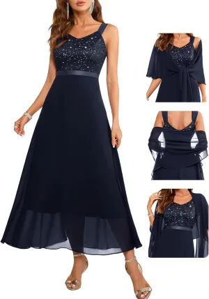 BeryLove Formal Wedding Guest Sequin Mother of The Bride Dress Evening Dresses