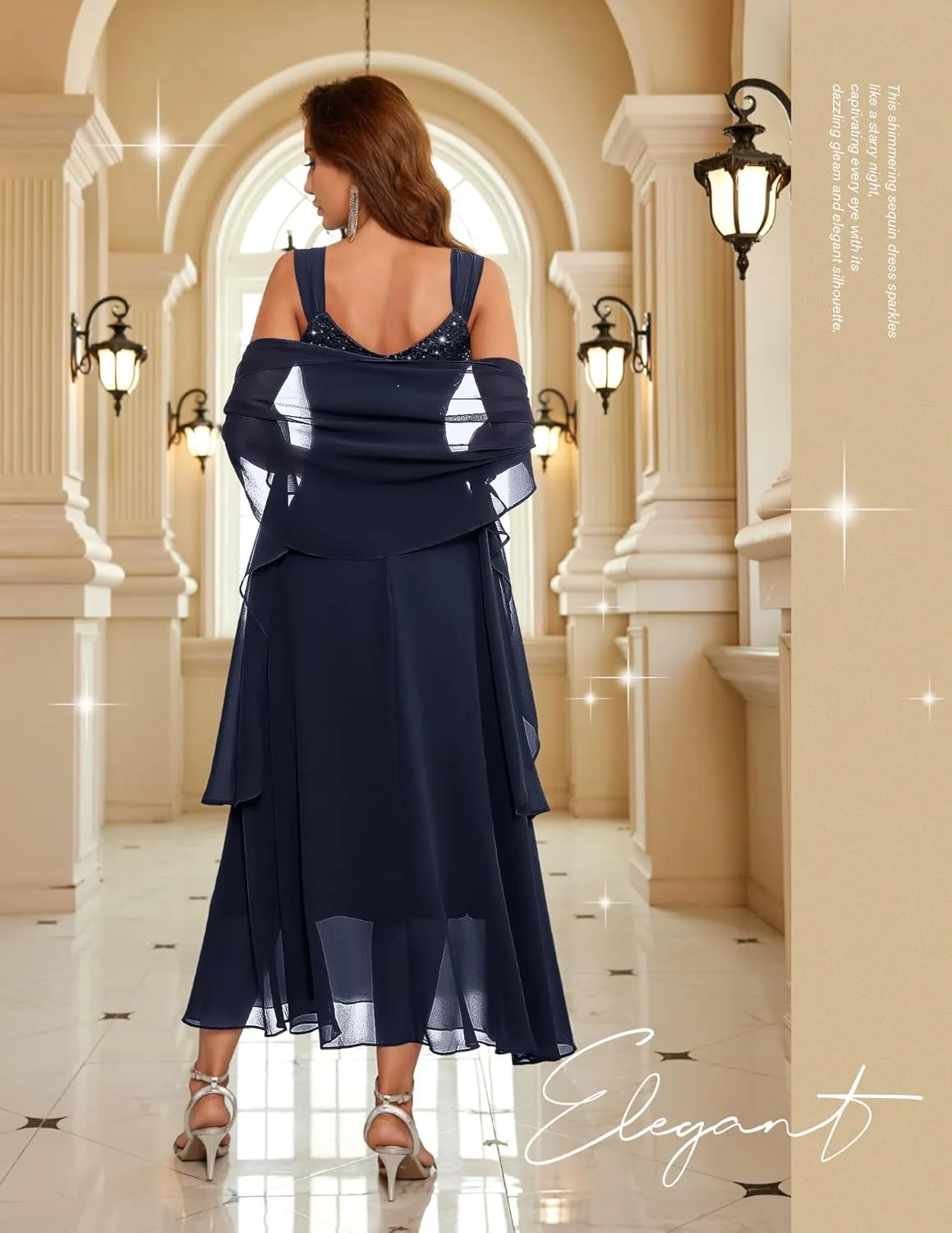 BeryLove Formal Wedding Guest Sequin Mother of The Bride Dress Evening Dresses