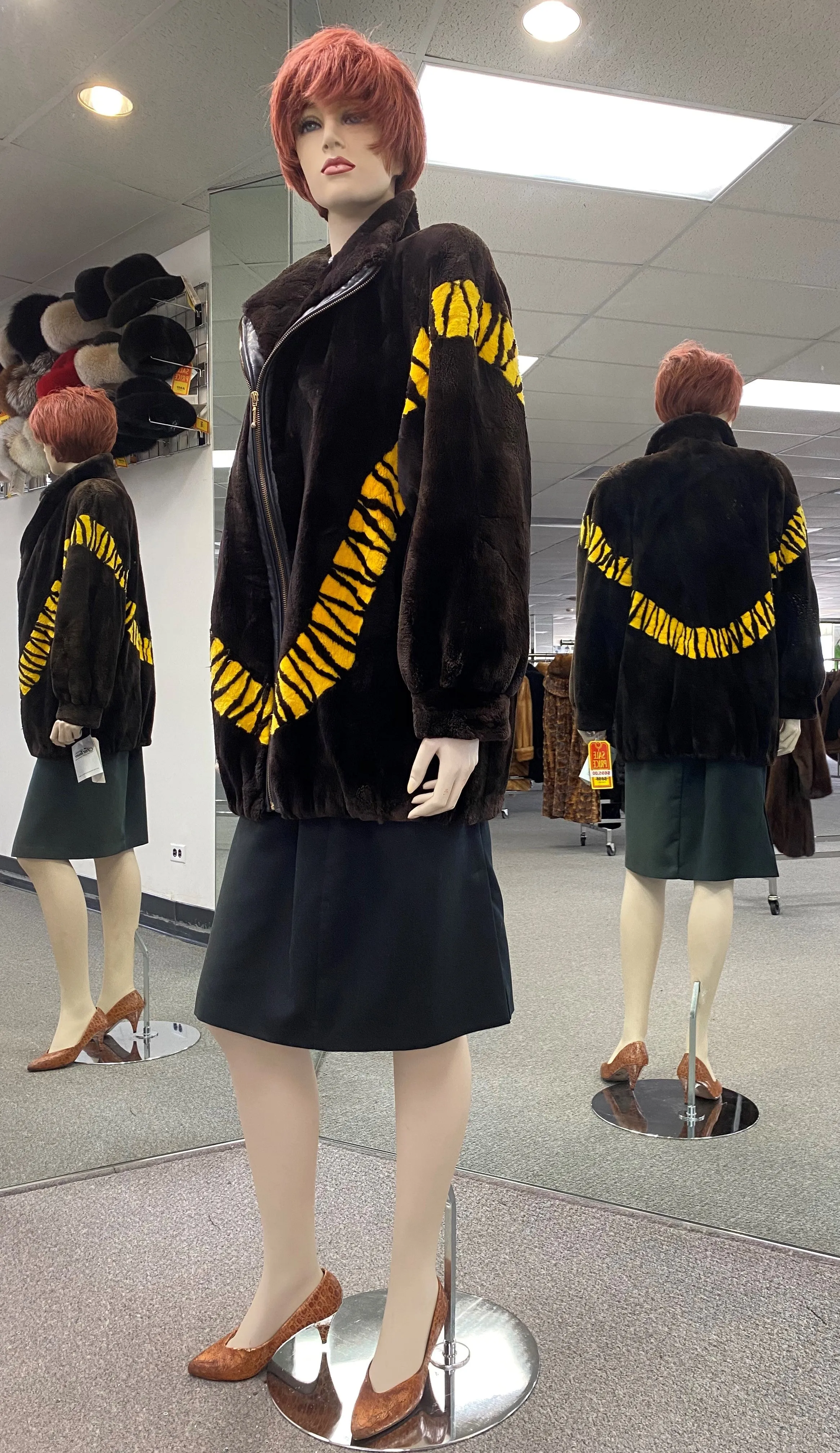 Black & Yellow Sheared Beaver Jacket