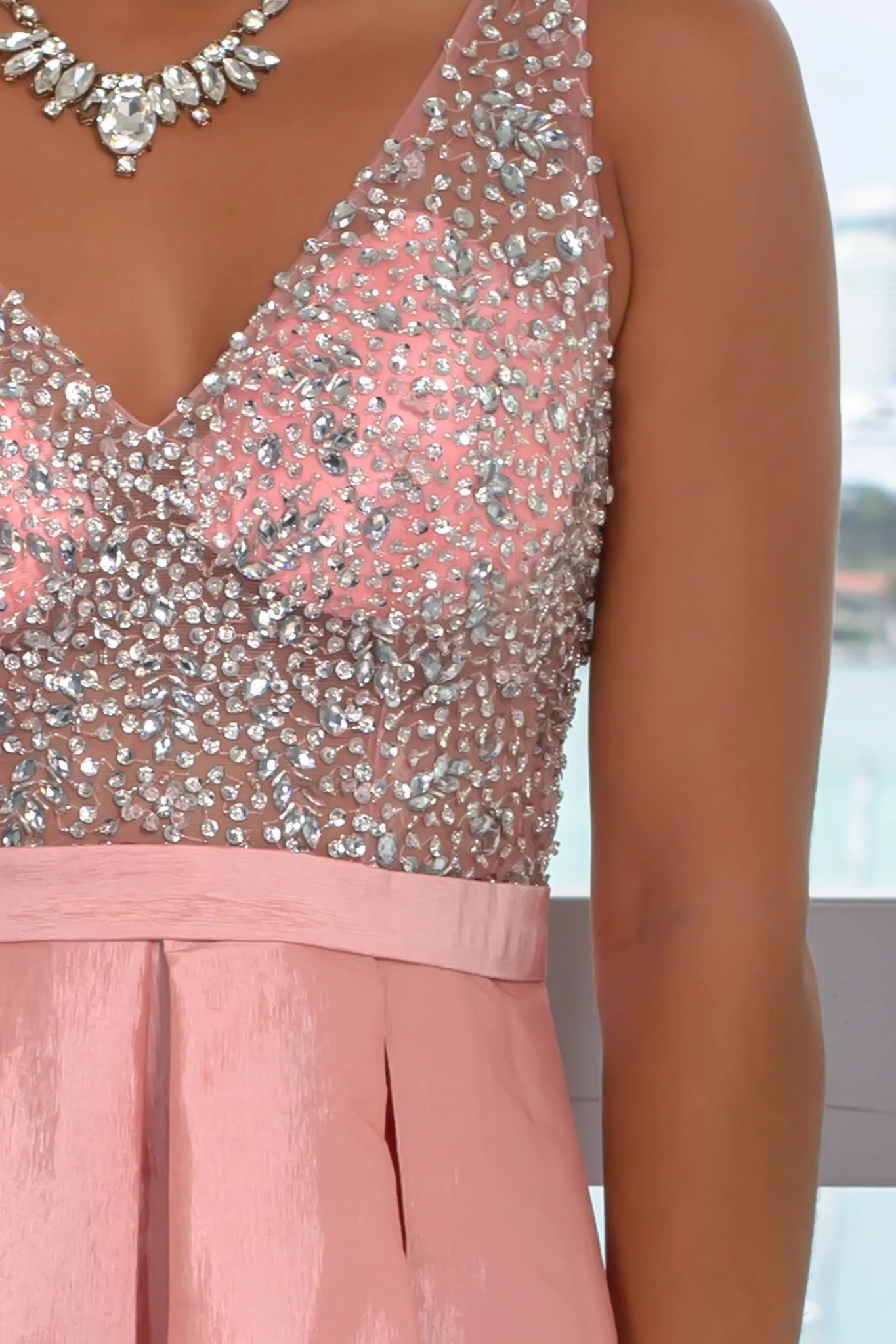 Blush Short Dress with Silver Jewels