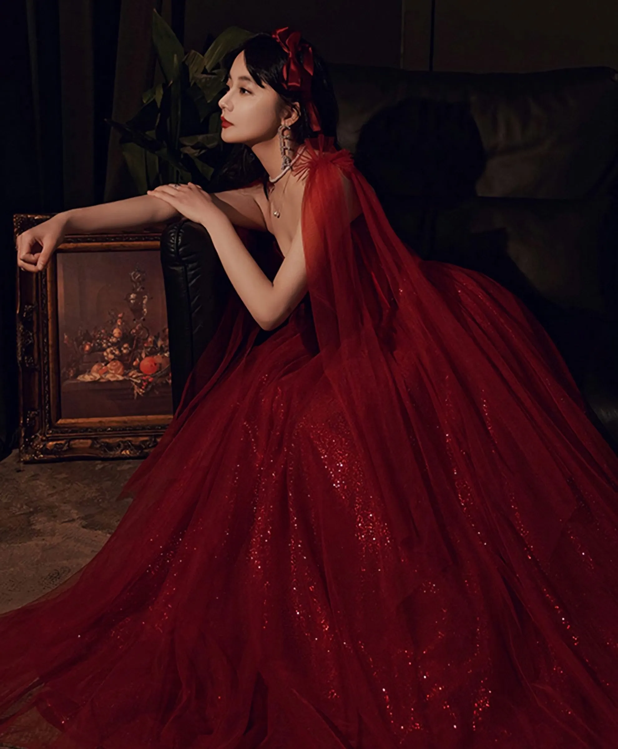 Burgundy Tulle Long Prom Dress Burgundy Formal Dress
