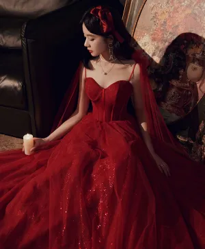 Burgundy Tulle Long Prom Dress Burgundy Formal Dress