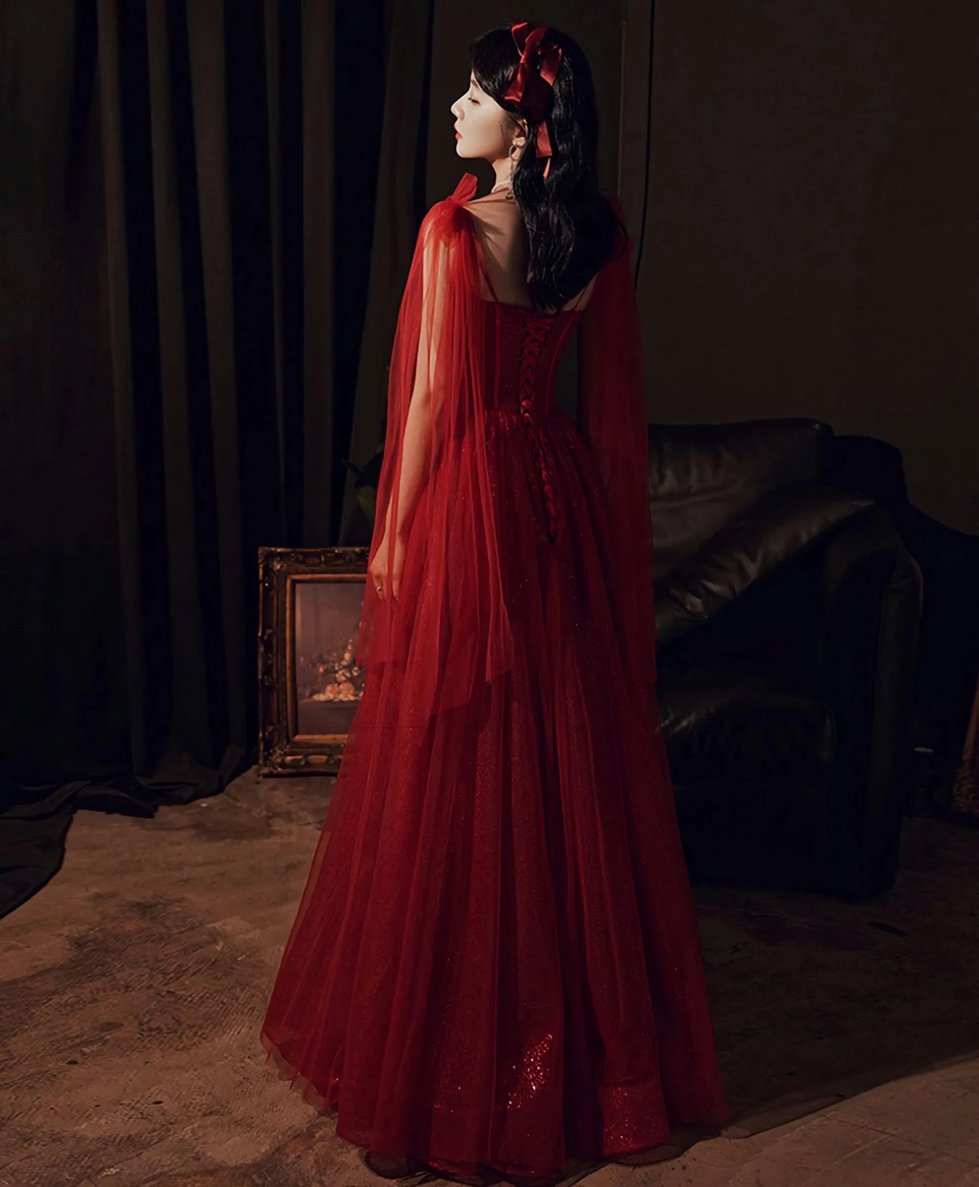 Burgundy Tulle Long Prom Dress Burgundy Formal Dress