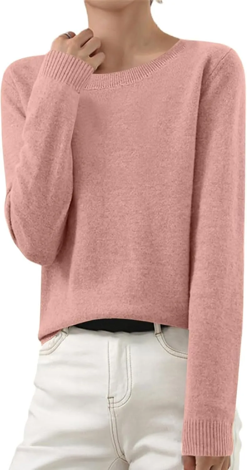 Cashmere Sweaters for Women Crewneck Long Sleeve Oversized Sweaters Trendy Ribbed Knit Cuffs Hem Tunic Sweaters Tops