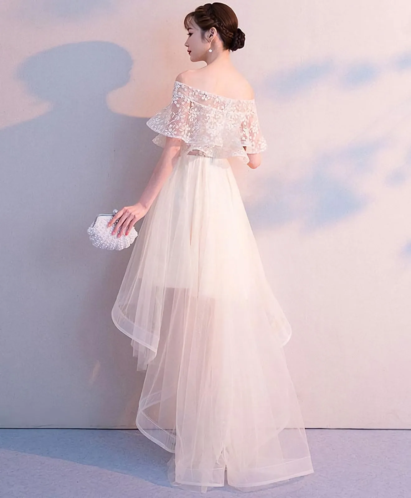 Champagne Tulle High Low Prom Dress Tulle Evening Dress