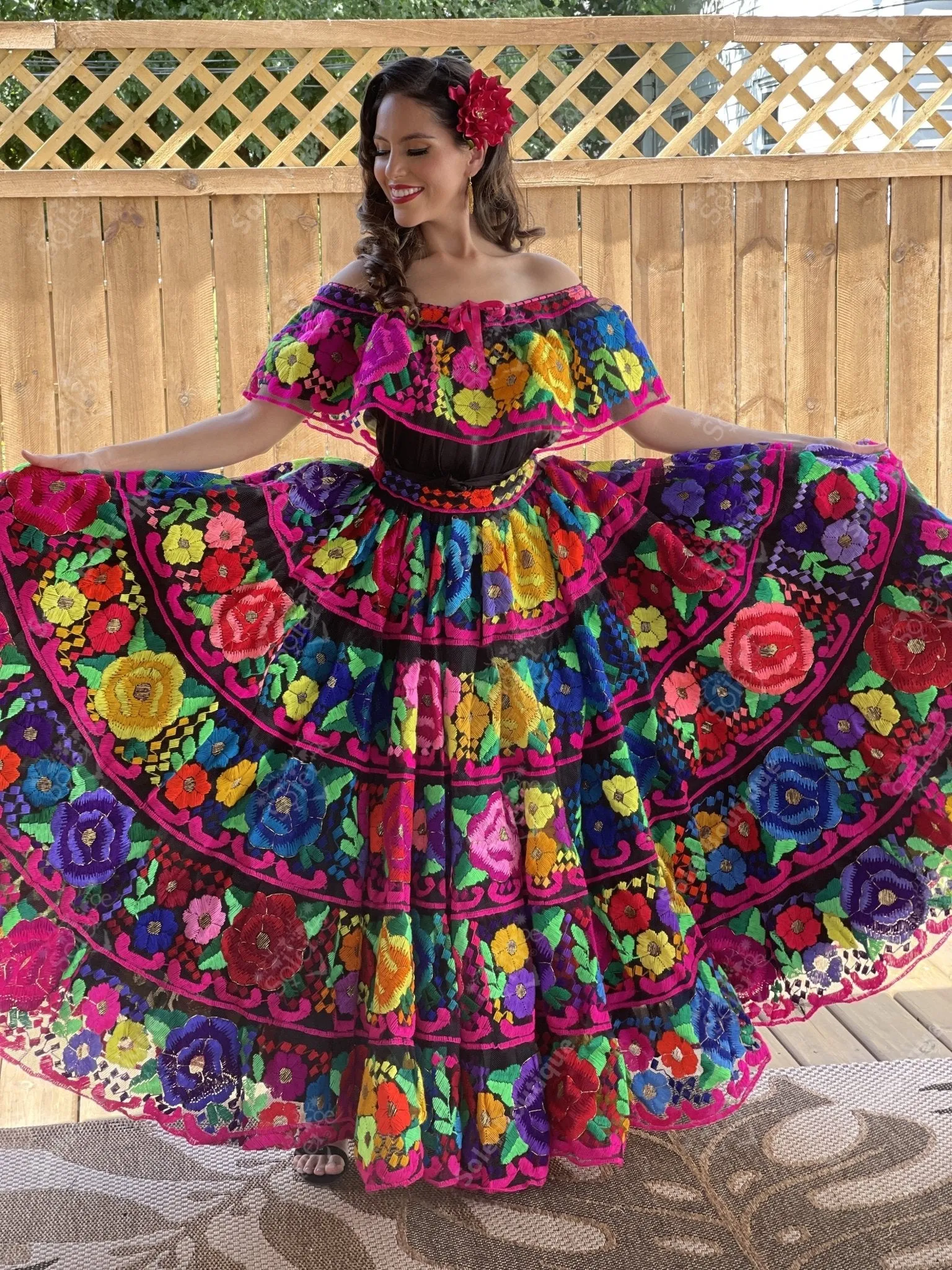 Chiapaneco Doble Ruedo Floral Dress