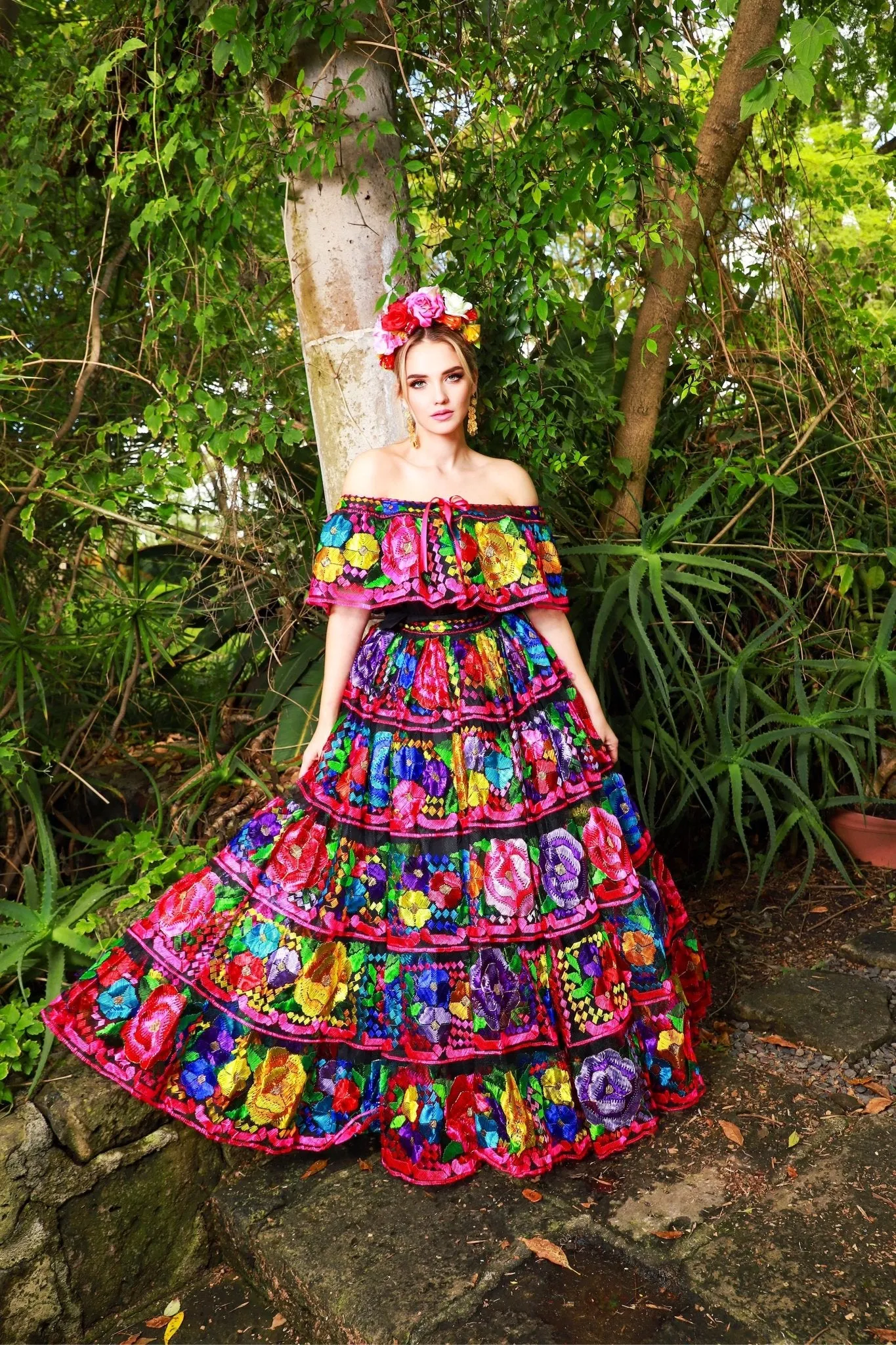 Chiapaneco Doble Ruedo Floral Dress