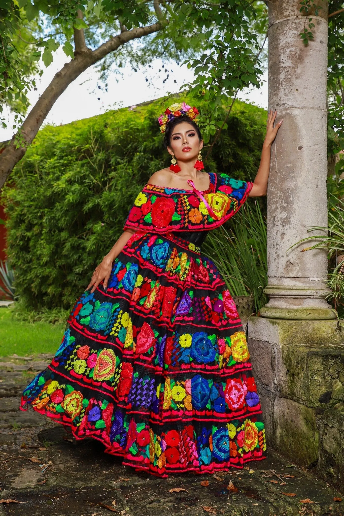 Chiapaneco Doble Ruedo Floral Dress