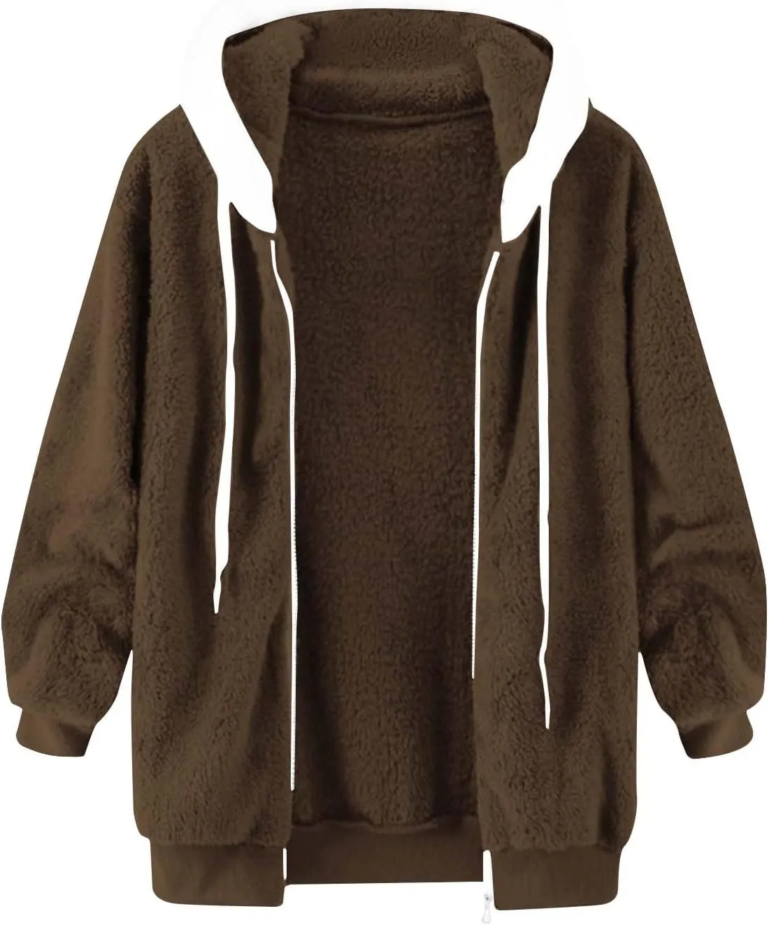 Coats for Women, Women's Fashion Casual Loose Plush Striped Zipper Long Sleeve Stitching Hooded Jacket Coat