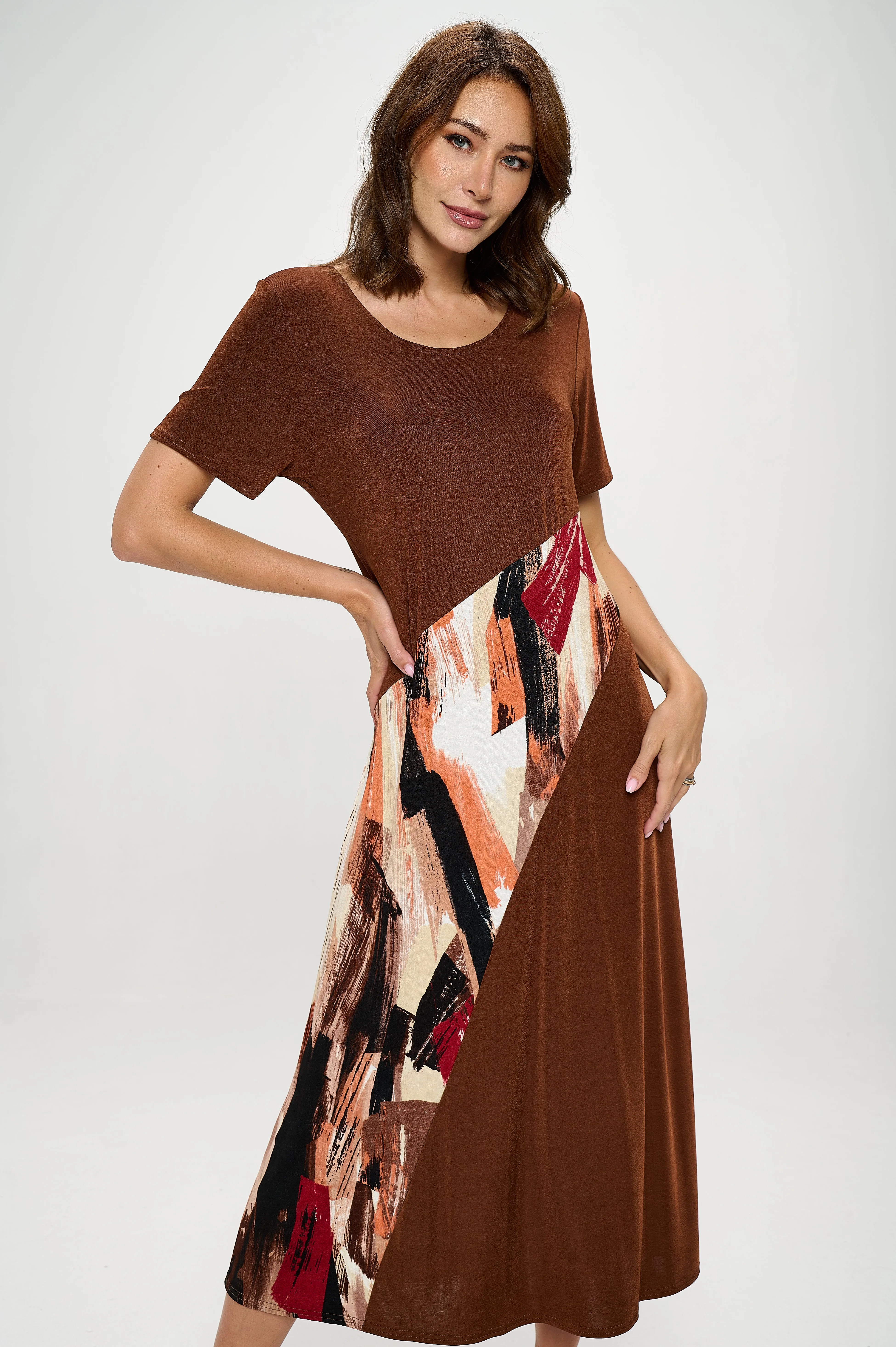 Contrast Short Sleeve Dress-7087BN-SRP1-C-W379