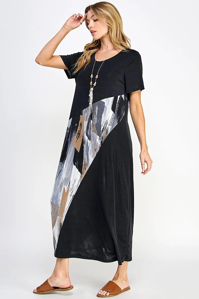 Contrast Short Sleeve Dress-7087BN-SRP1-C-W379