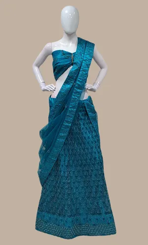 Dark Teal Embroidered Lengha