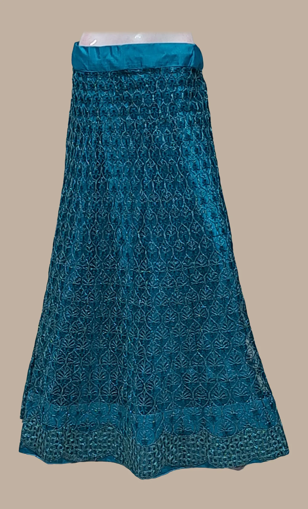 Dark Teal Embroidered Lengha