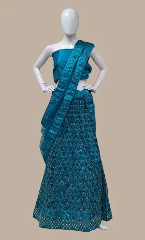 Deep Teal Embroidered Lengha