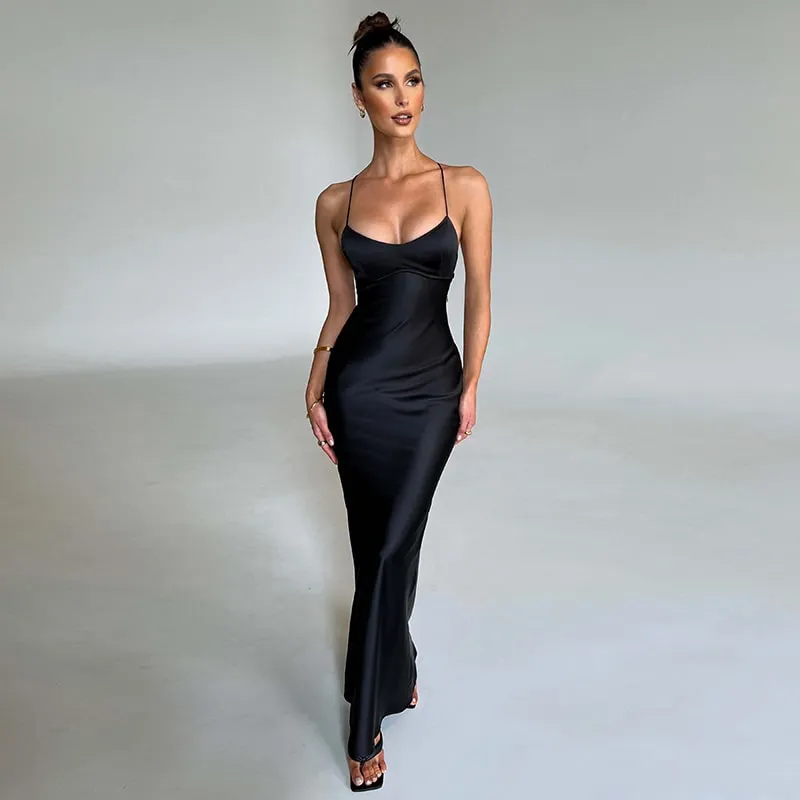 Elegant Backless Satin Evening Dress