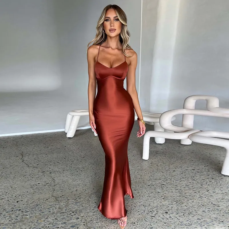 Elegant Backless Satin Evening Dress