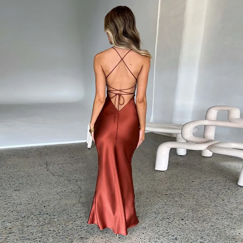 Elegant Backless Satin Evening Dress