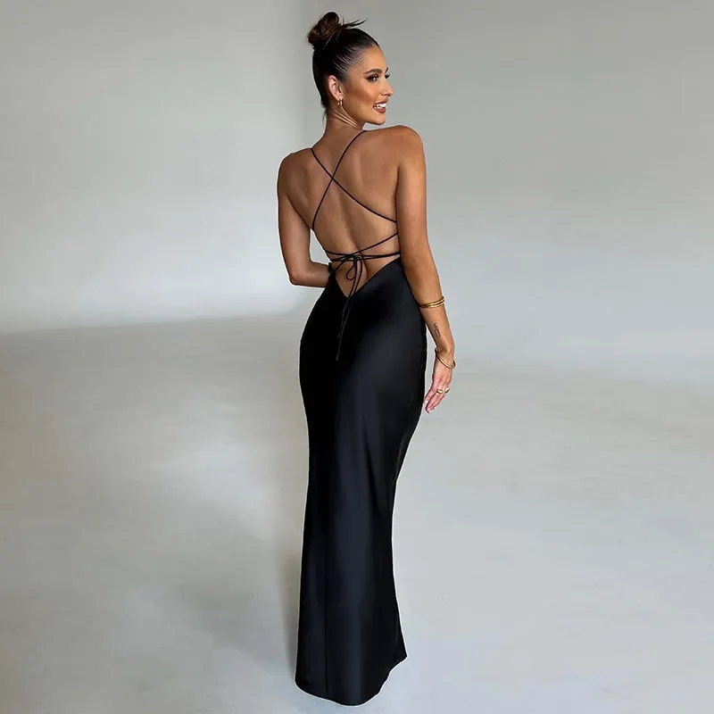Elegant Backless Satin Evening Dress