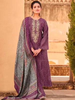 Embroidered Purple Viscose Unstitched Women Suit Dress Materials