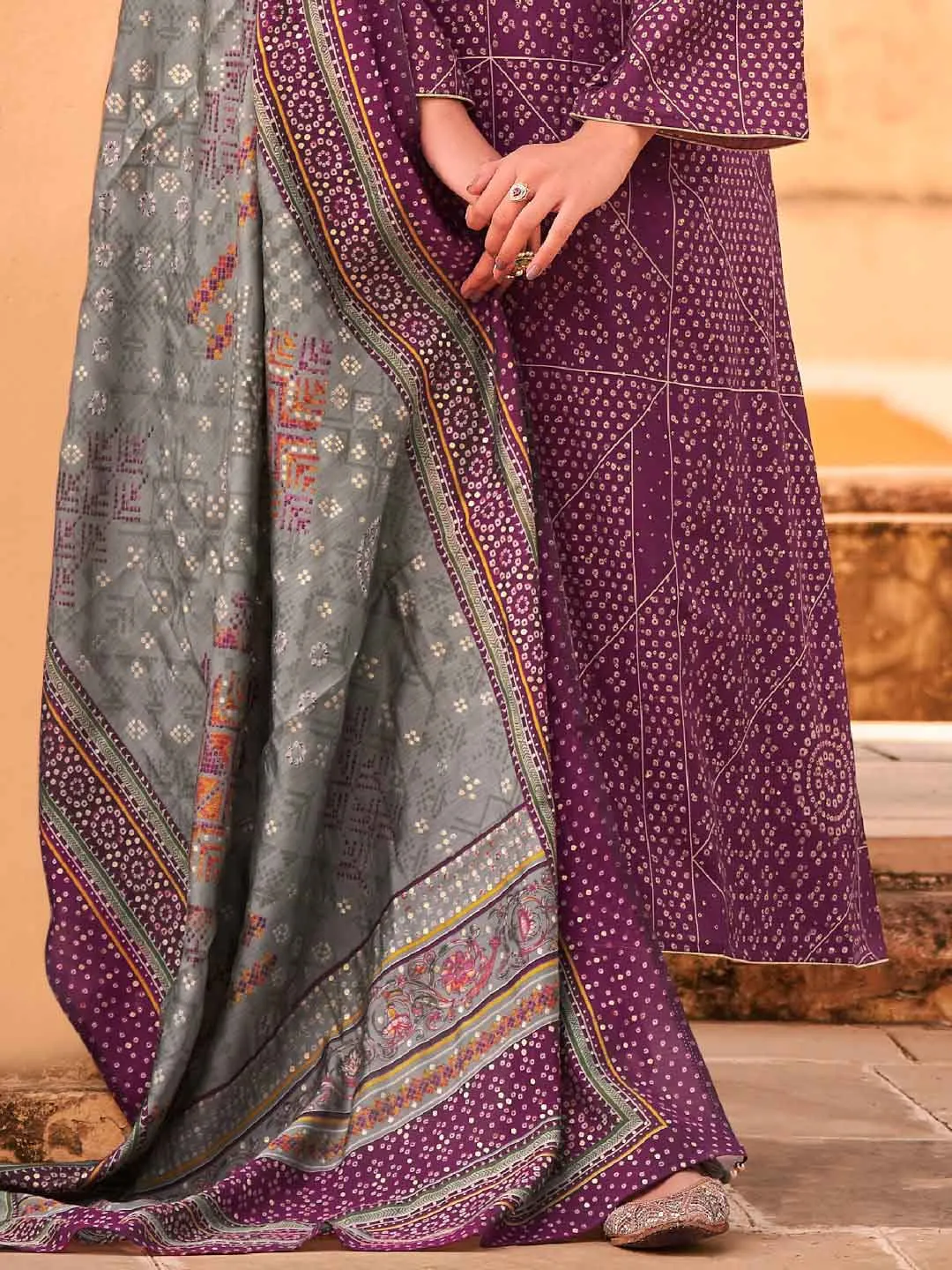 Embroidered Purple Viscose Unstitched Women Suit Dress Materials