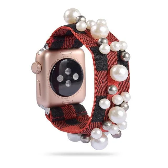 Ethnic Boho Plaid Style Stripe Pearly Beaded Straps Elastic Band 7 6 5