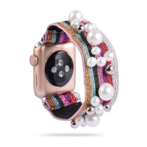 Ethnic Boho Plaid Style Stripe Pearly Beaded Straps Elastic Band 7 6 5