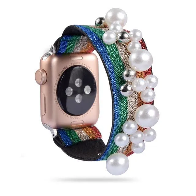 Ethnic Boho Plaid Style Stripe Pearly Beaded Straps Elastic Band 7 6 5