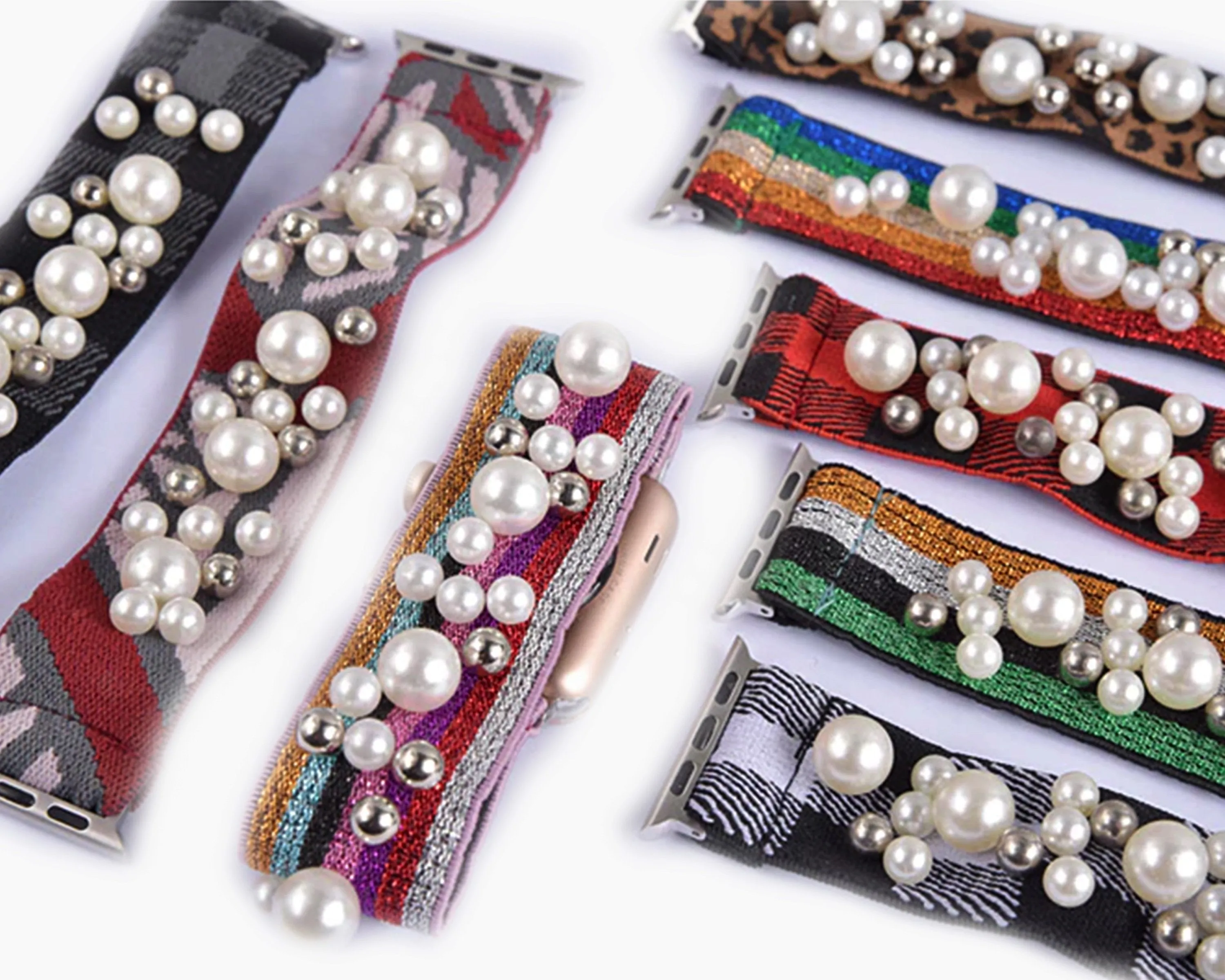 Ethnic Boho Plaid Style Stripe Pearly Beaded Straps Elastic Band 7 6 5