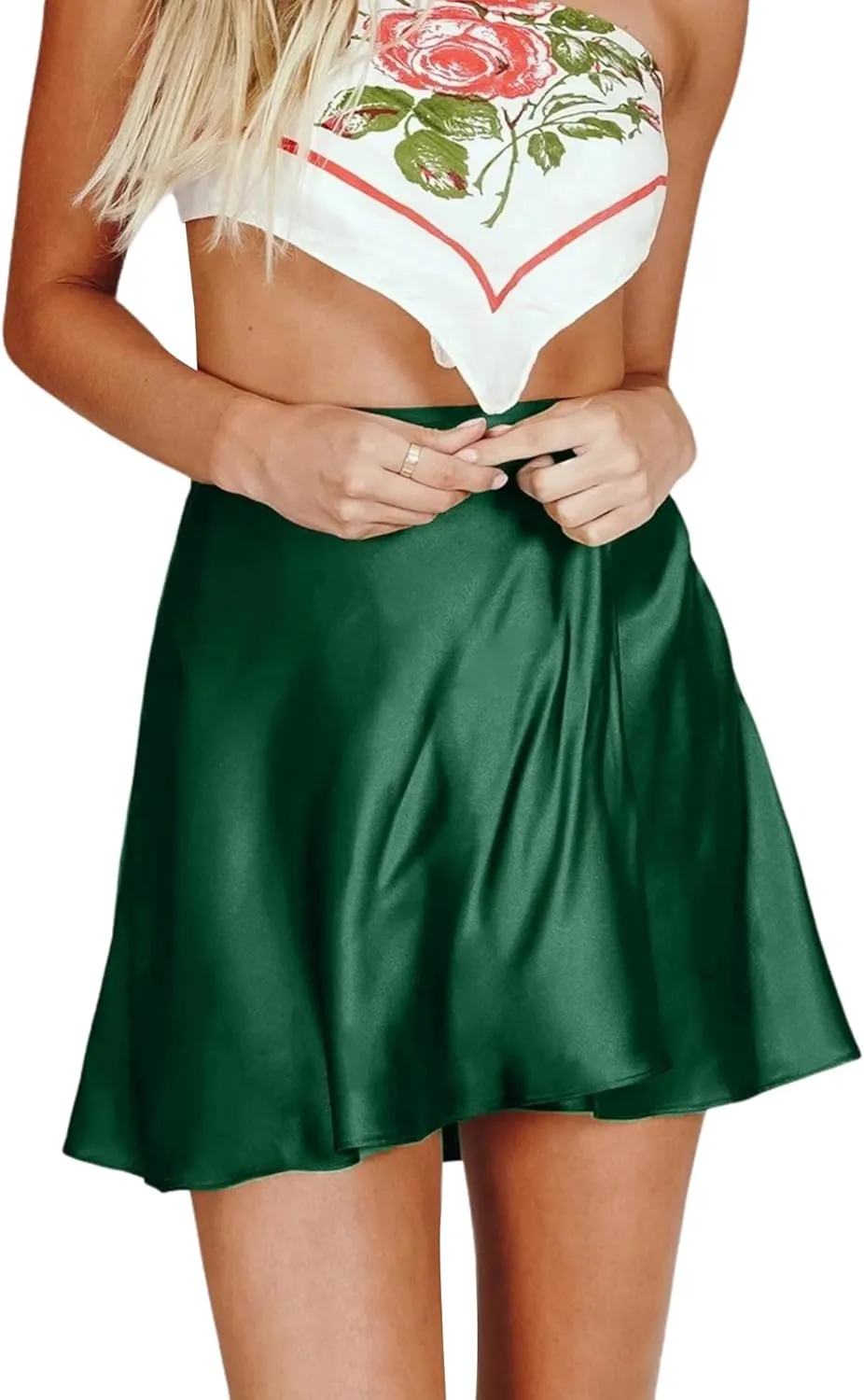Ezcosplay Women Satin Wrap Around Mini Skirt High Waisted Adjustable Self Tie Silk A Line Short Skirts