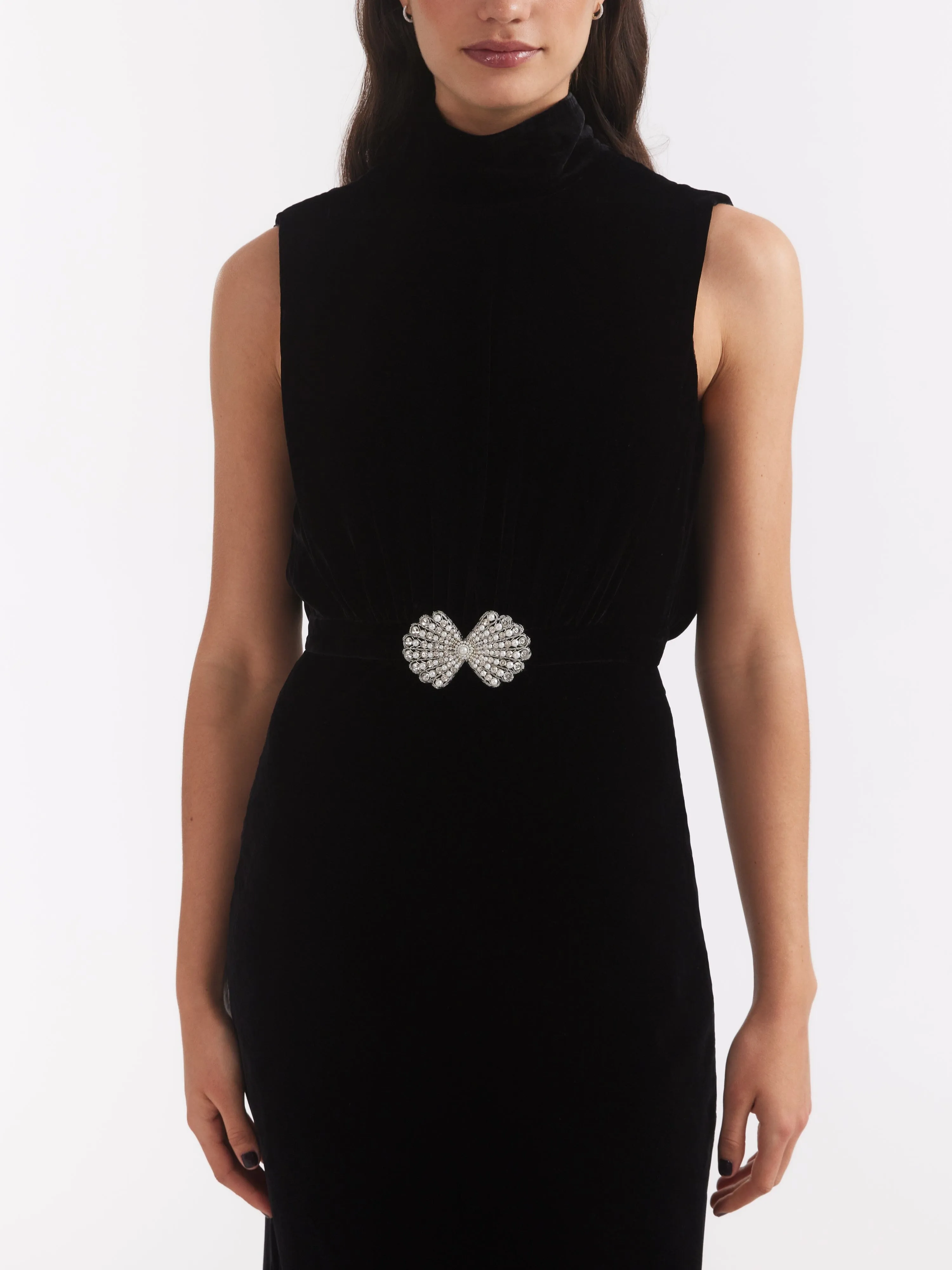 Fleur Velvet Dress in Black Pearl Clamshell