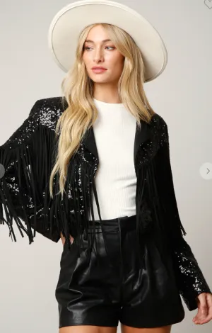 Fringed Sequined Biker Jacket