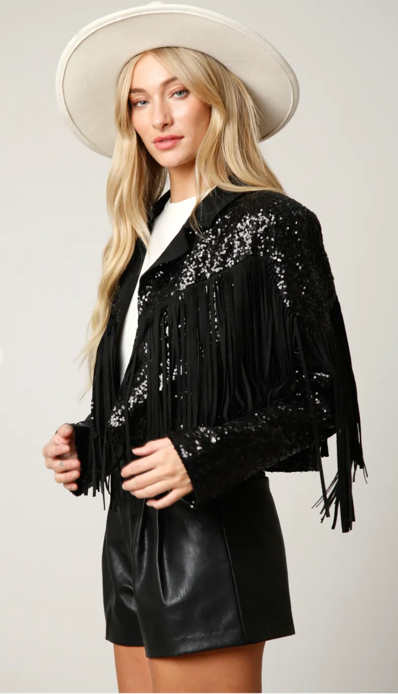 Fringed Sequined Biker Jacket