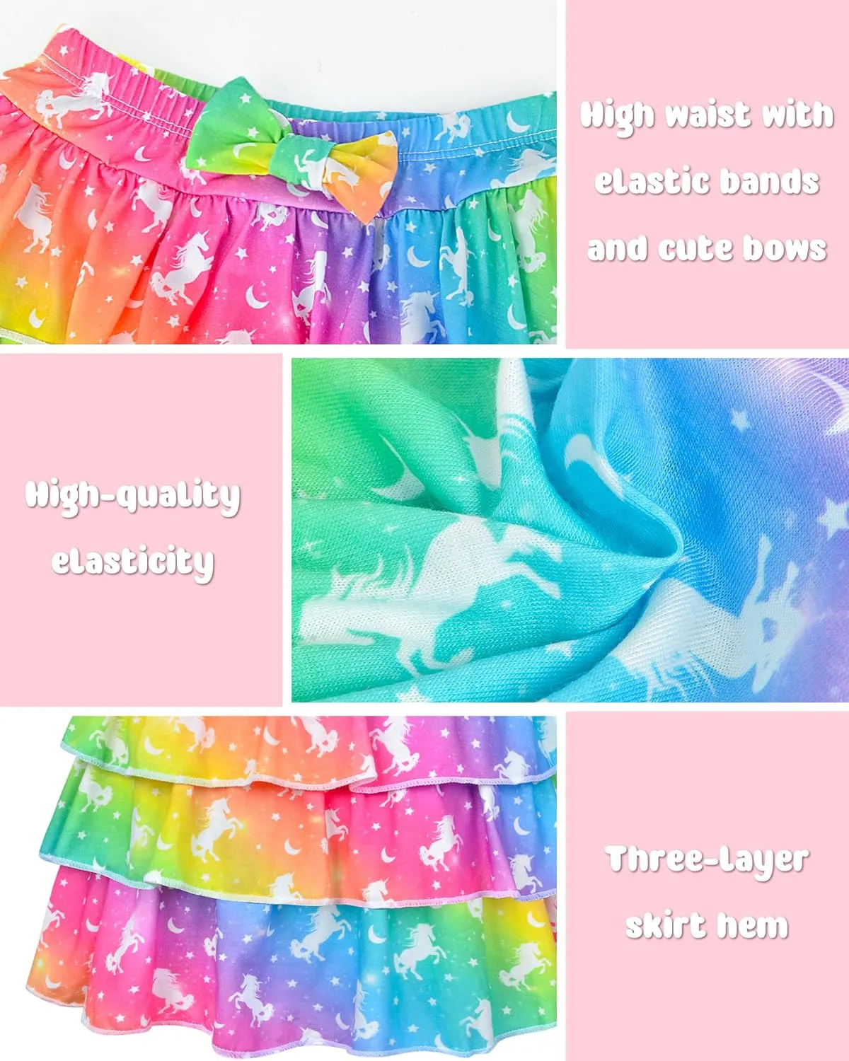 Girls Skirts Layered Tutu for Girls Pink Unicorn Pleated Dresses,Toddler Skirts Princess Party Christmas Birthday 4-6 Years
