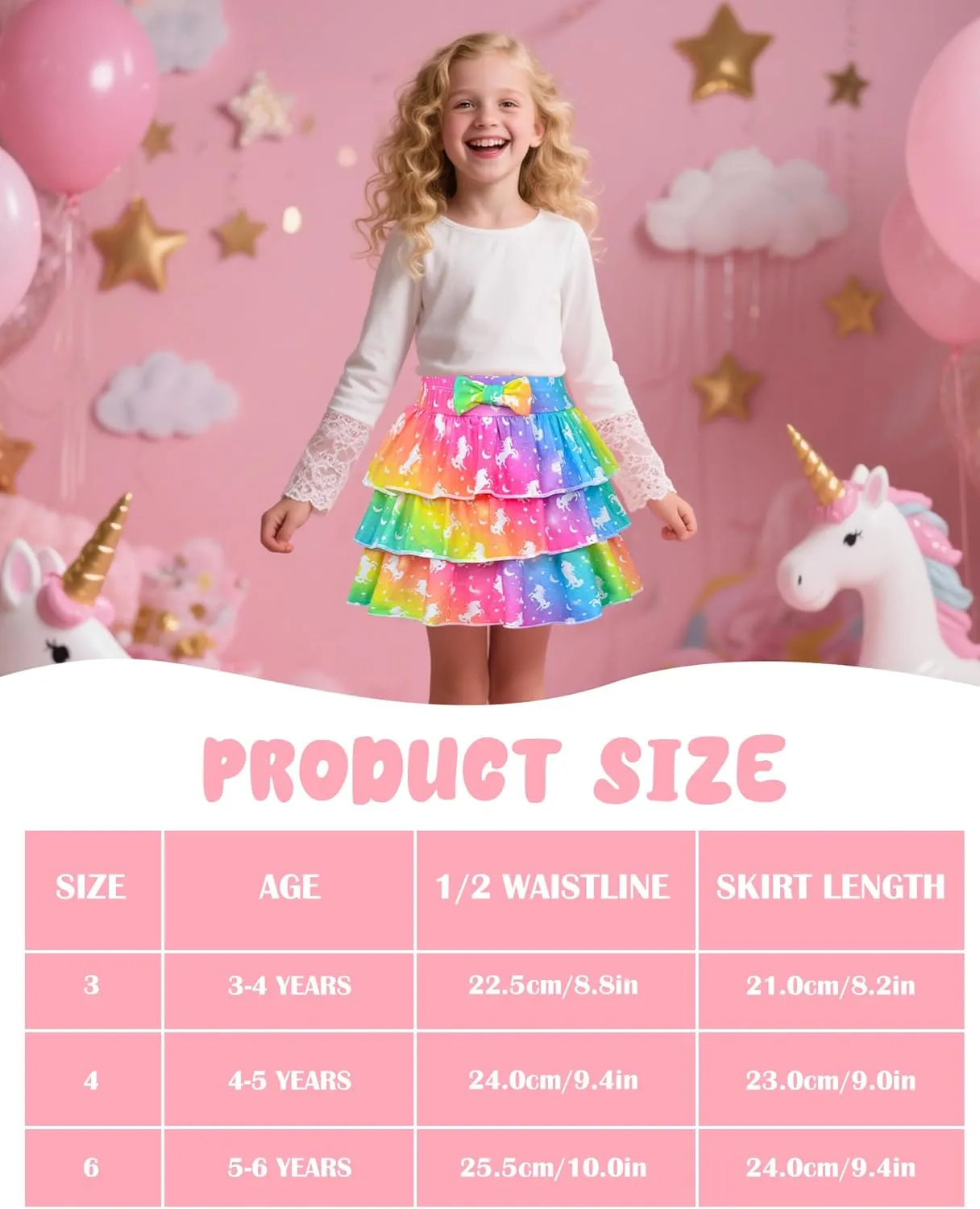 Girls Skirts Layered Tutu for Girls Pink Unicorn Pleated Dresses,Toddler Skirts Princess Party Christmas Birthday 4-6 Years