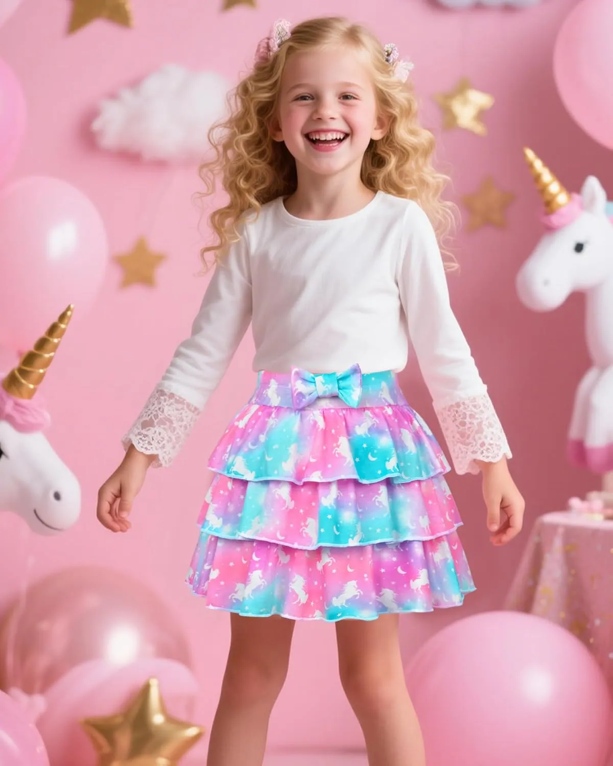 Girls Skirts Layered Tutu for Girls Pink Unicorn Pleated Dresses,Toddler Skirts Princess Party Christmas Birthday 4-6 Years