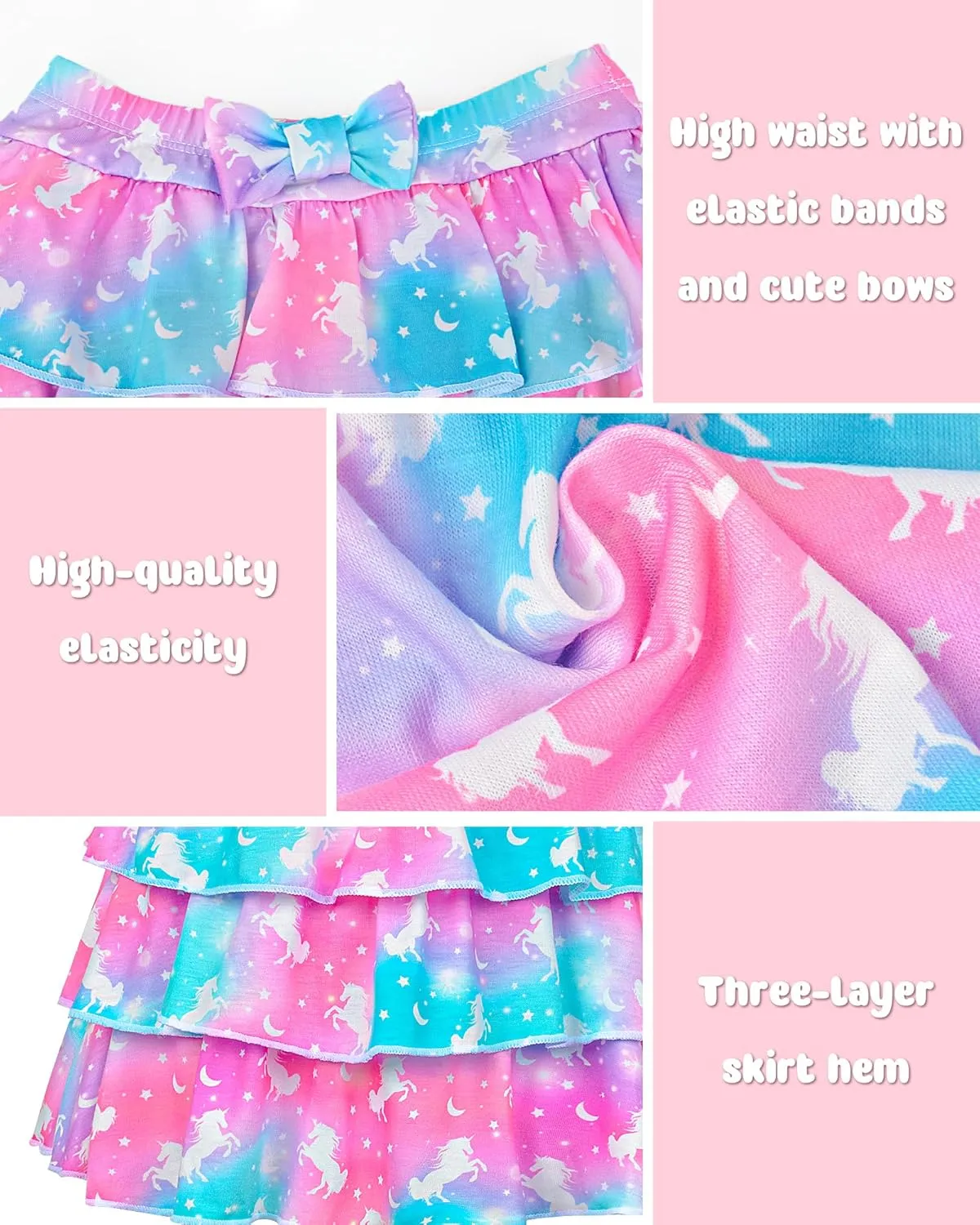 Girls Skirts Layered Tutu for Girls Pink Unicorn Pleated Dresses,Toddler Skirts Princess Party Christmas Birthday 4-6 Years